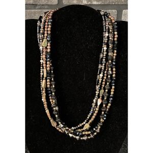 18 1/2” Multistrand Beaded Necklace Copper, Stone, Hematite Boho Earthy Natural